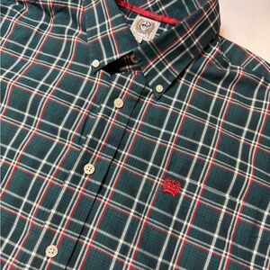 CINCH Western Shirt Mens Large Green Plaid Long Sleeve Button Rodeo Logo 1355